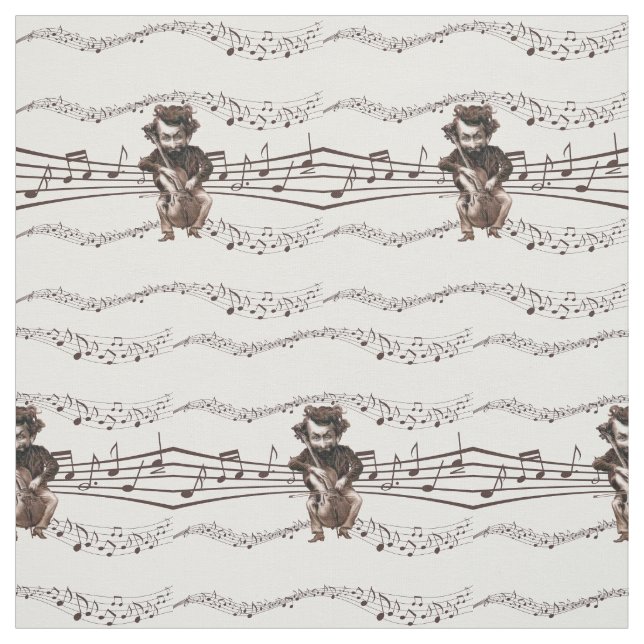 Funny Cello Chops Vintage Musician Fabric (Swatch)