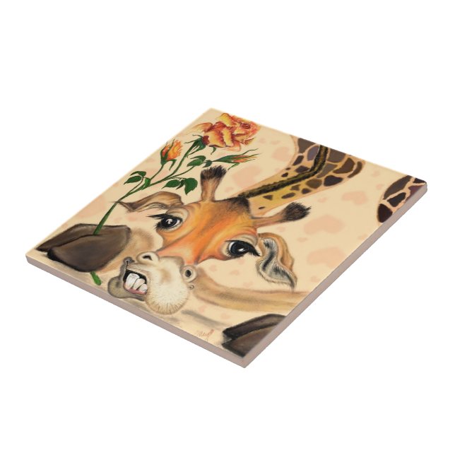 Funny Ceramic Tile Giraffe with Rose (Side)
