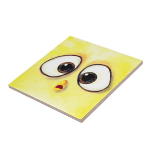 Funny Ceramic Tile Surprised Yellow Chicken Eyes