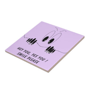 Funny Ceramic Tile with Curiosity Eyes - Smile