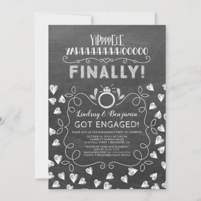 Funny Chalkboard Style Finally Engagement Party Invitation (Front)