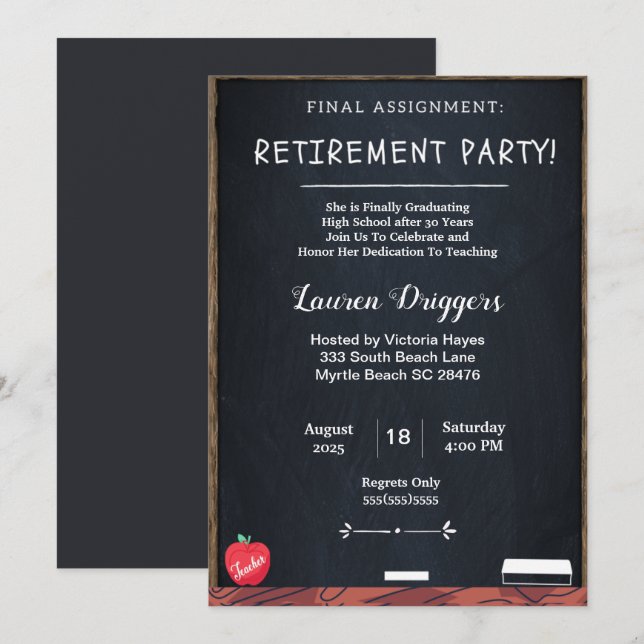Funny Chalkboard Teacher Retirement Invitation (Front/Back)