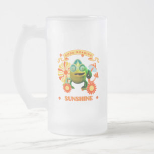 Funny Chameleon Good Morning Sunshine Retro Art Frosted Glass Beer Mug