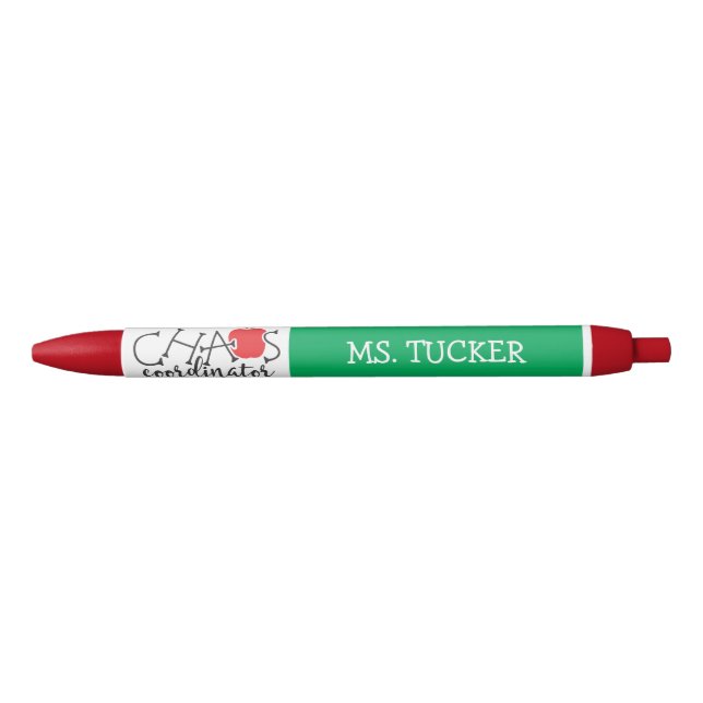 Funny Chaos Coordinator Teacher Apple Red Green Red Ink Pen (Front)