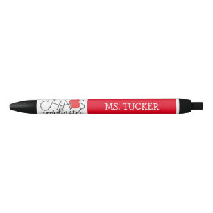 Funny Chaos Coordinator Teacher Red Apple Black Ink Pen