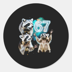 Funny Chaotic Raccoon Howling At 67 Cosmic Six Sev Classic Round Sticker