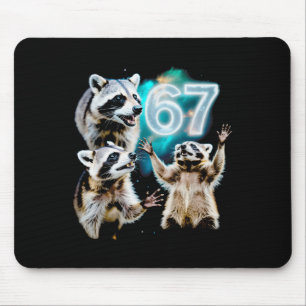 Funny Chaotic Raccoon Howling At 67 Cosmic Six Sev Mouse Mat