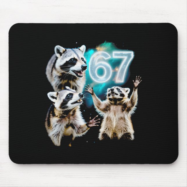 Funny Chaotic Raccoon Howling At 67 Cosmic Six Sev Mouse Mat (Front)