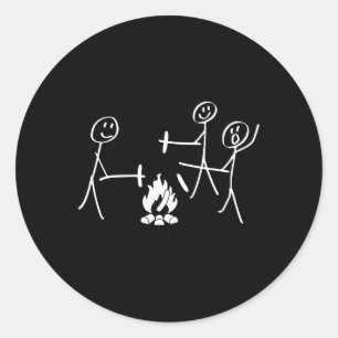 Funny Characters Dancing Around Fire  Classic Round Sticker