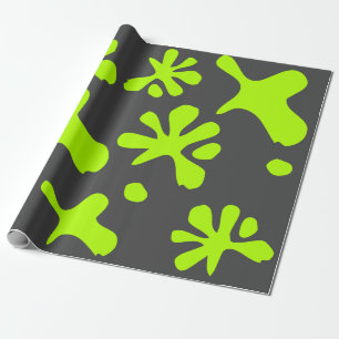 Funny charcoal grey neon green slime pattern fun wrapping paper