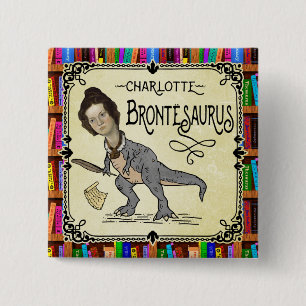 Funny Charlotte Bronte Saurus Dinosaur Book Reader 15 Cm Square Badge