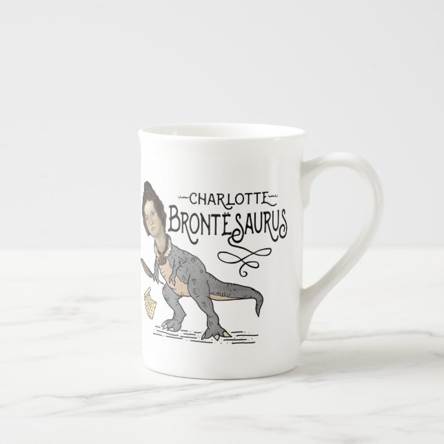 Funny Charlotte Bronte Saurus Dinosaur Book Reader Bone China Mug (Right)