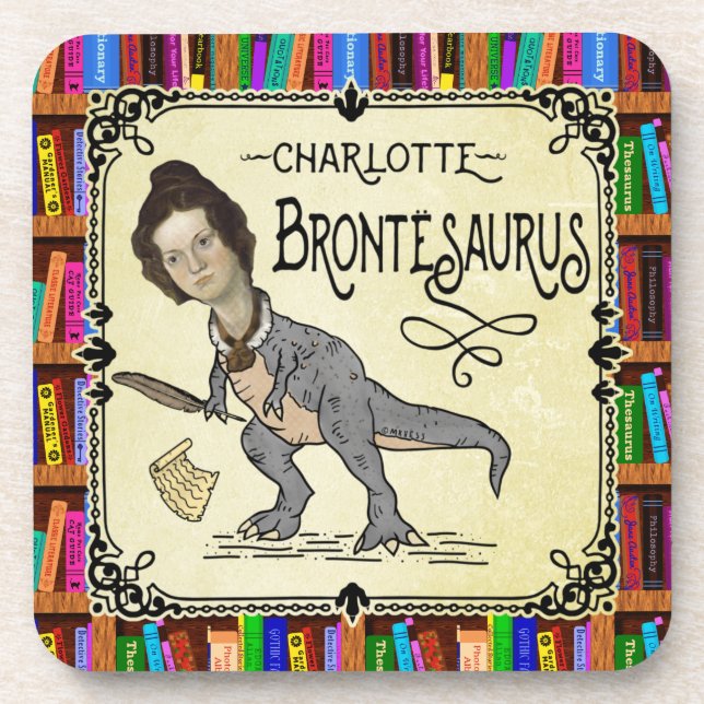 Funny Charlotte Bronte Saurus Dinosaur Book Reader Coaster (Front)