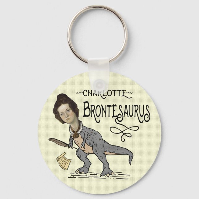 Funny Charlotte Bronte Saurus Dinosaur Book Reader Key Ring (Front)