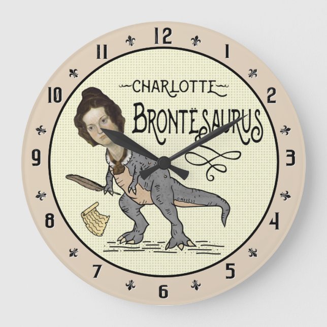 Funny Charlotte Bronte Saurus Dinosaur Book Reader Large Clock (Front)
