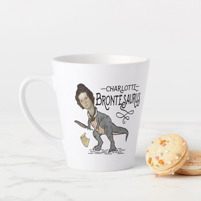 Funny Charlotte Bronte Saurus Dinosaur Book Reader Latte Mug (In Situ)