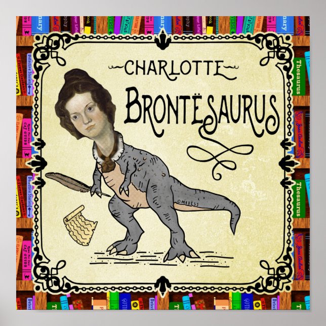 Funny Charlotte Bronte Saurus Dinosaur Book Reader Poster (Front)