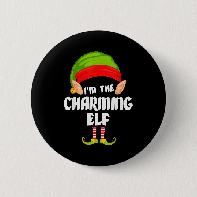 Funny Charming Elf Matching Family Group Pj Christ 6 Cm Round Badge (Front)