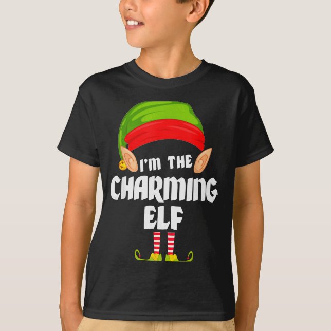 Funny Charming Elf Matching Family Group Pj Christ T-Shirt (Front)