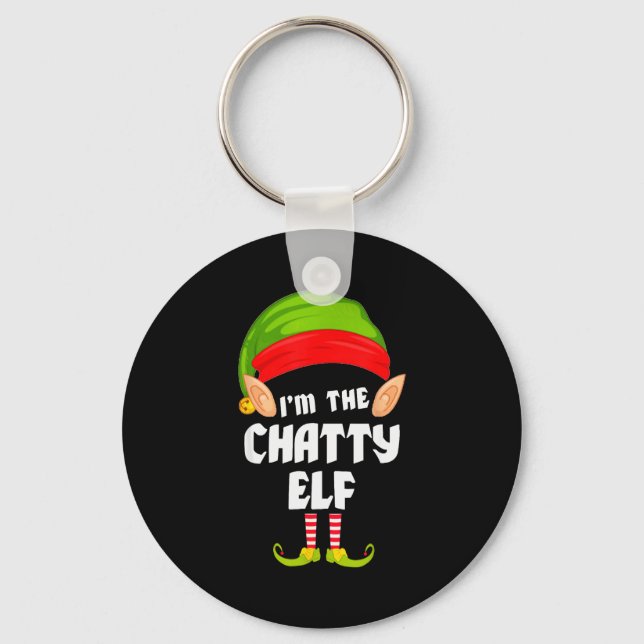 Funny Chatty Elf Matching Family Group Pj Christma Key Ring (Front)