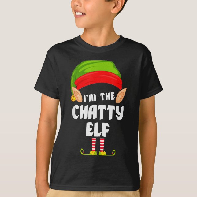 Funny Chatty Elf Matching Family Group Pj Christma T-Shirt (Front)