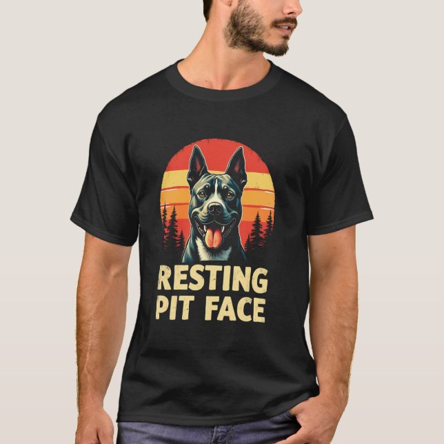 Funny Cheerful Pit Bull - Resting Pit Face T-Shirt (Front)