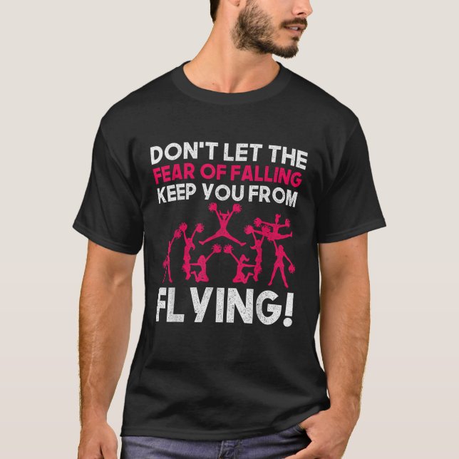 Funny Cheerleader Flying and Falling Cheerleading  T-Shirt (Front)