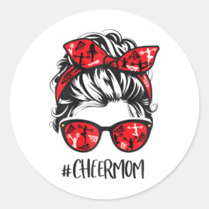 Funny Cheerleading Mom Messy Bun Cheer Mom  Classic Round Sticker