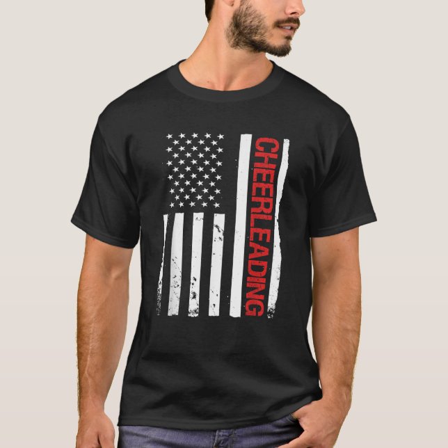 Funny Cheerleading USA American Flag Cheerleader  T-Shirt (Front)