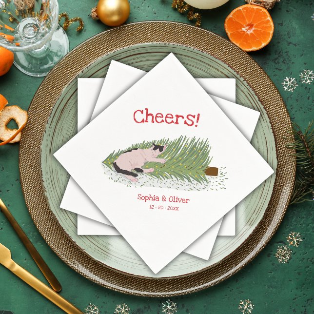 Funny Cheers! Cat vs Christmas Tree Holidays  Napkin (Creator Uploaded)