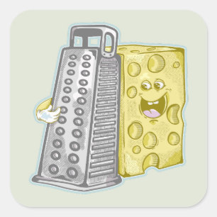 Funny cheese and cheese grater square sticker