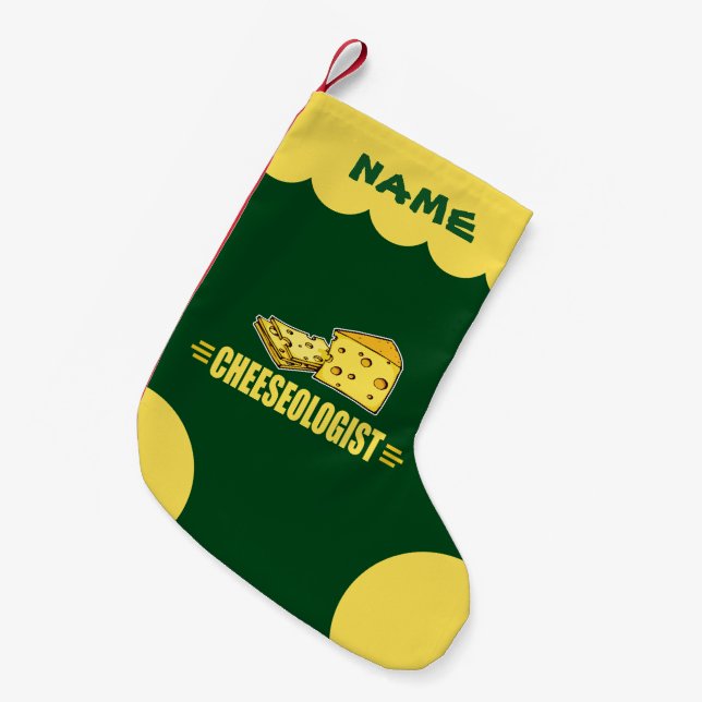 Funny Cheese Cheeseologist Cheesehead Small Christmas Stocking (Front (Hanging))