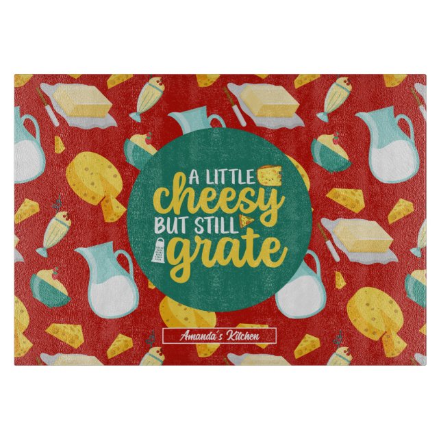 Funny Cheese Pun Retro Dairy Product Pattern Cutting Board (Front)
