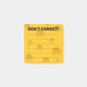 Funny cheese slice checkboxes lined to do list post-it notes