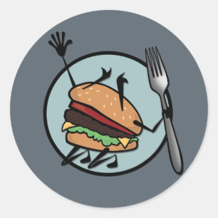 FUNNY CHEESEBURGER GRAPHIC ROUND MATTE STICKERS