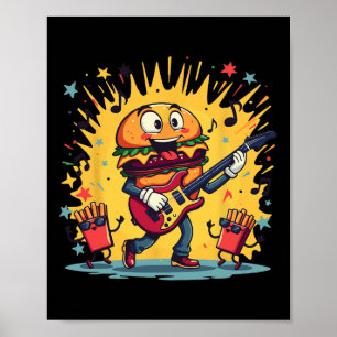 Funny Cheeseburger Hamburger Play Guitar French Fr Poster