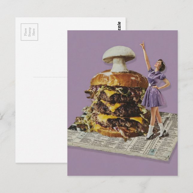 Funny Cheeseburger Mushroom Cheer Lady Collage Postcard (Front/Back)