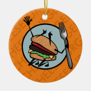 FUNNY CHEESEBURGER ROUND CERAMIC ORNAMENT