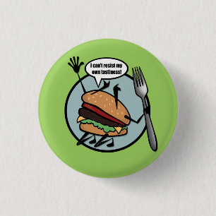 FUNNY CHEESEBURGER ROUND PIN BACK BUTTON