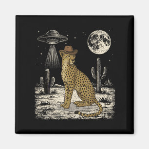 Funny Cheetah Cowboy Western Ufo Safari Animal Magnet