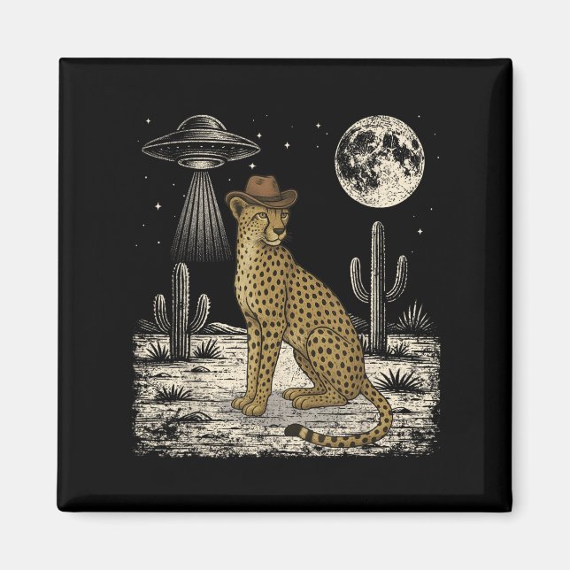 Funny Cheetah Cowboy Western Ufo Safari Animal  Magnet (Front)
