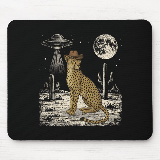 Funny Cheetah Cowboy Western Ufo Safari Animal  Mouse Mat (Front)