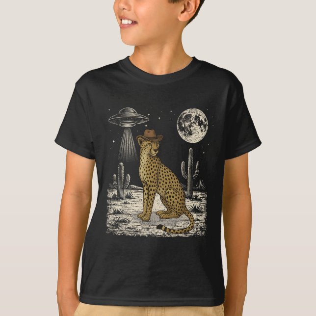 Funny Cheetah Cowboy Western Ufo Safari Animal  T-Shirt (Front)