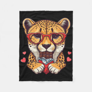 Funny Cheetah Heart Chocolate Valentine Leopard Wo Fleece Blanket