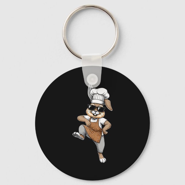 Funny Chef Bunny Cool Baker Rabbit Cooking Cartoon Key Ring (Front)