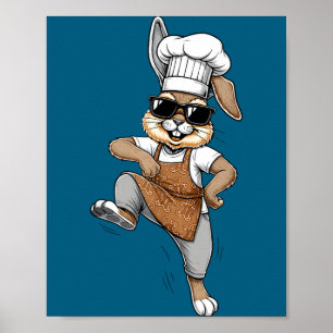 Funny Chef Bunny Cool Baker Rabbit Cooking Cartoon Poster