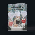 Funny Chef Cats Birthday Card<br><div class="desc">Customisable funny Chef Cats birthday card.  Outside: "We're cooking up something SPECIAL for your Birthday!"  Inside: "How does Mice-A-Roni sound?"  You can customise the text,  the fonts,  and the colours of the fonts.</div>