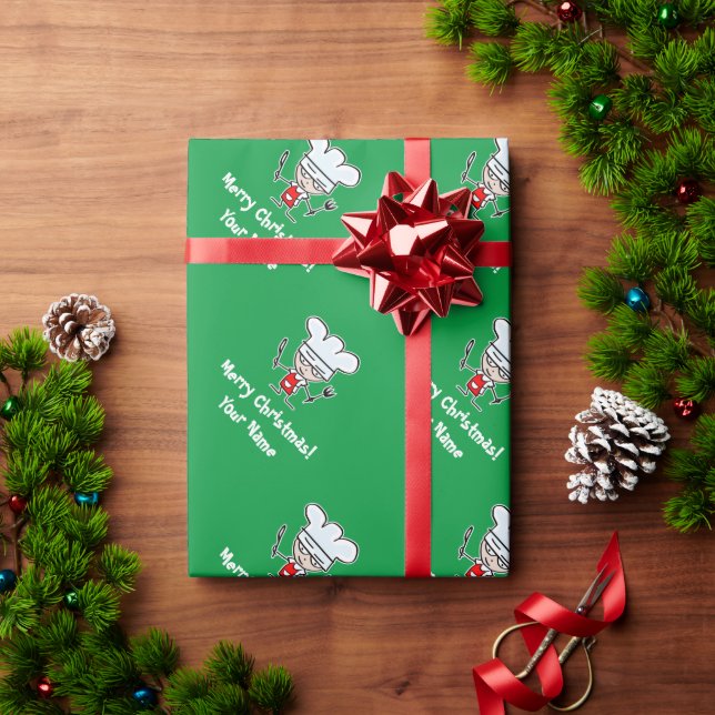 Funny chef cook cartoon green custom Christmas Wrapping Paper (Holiday Gift)