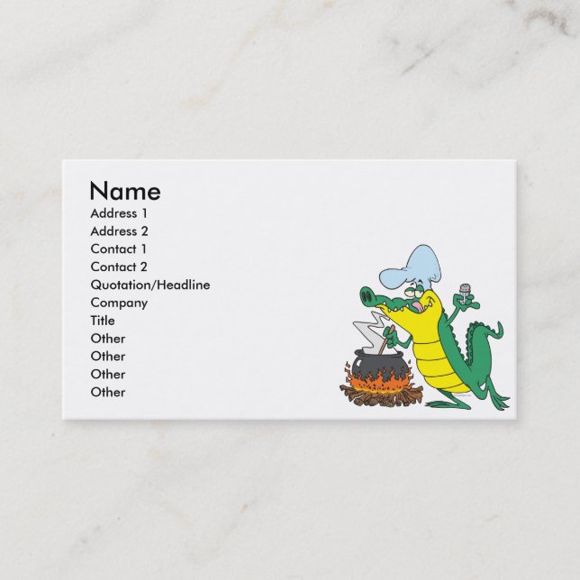 funny chef cooking gator alligator cartoon business card (Front)