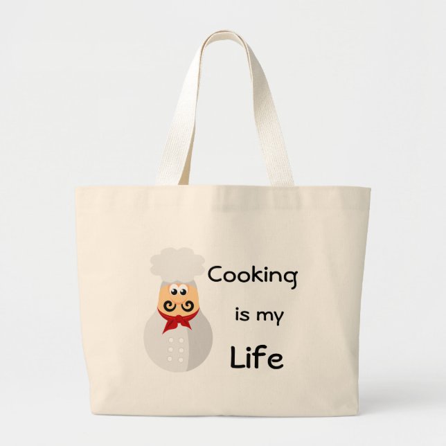 Funny Chef Cooking Is My Life Large Tote Bag (Front)